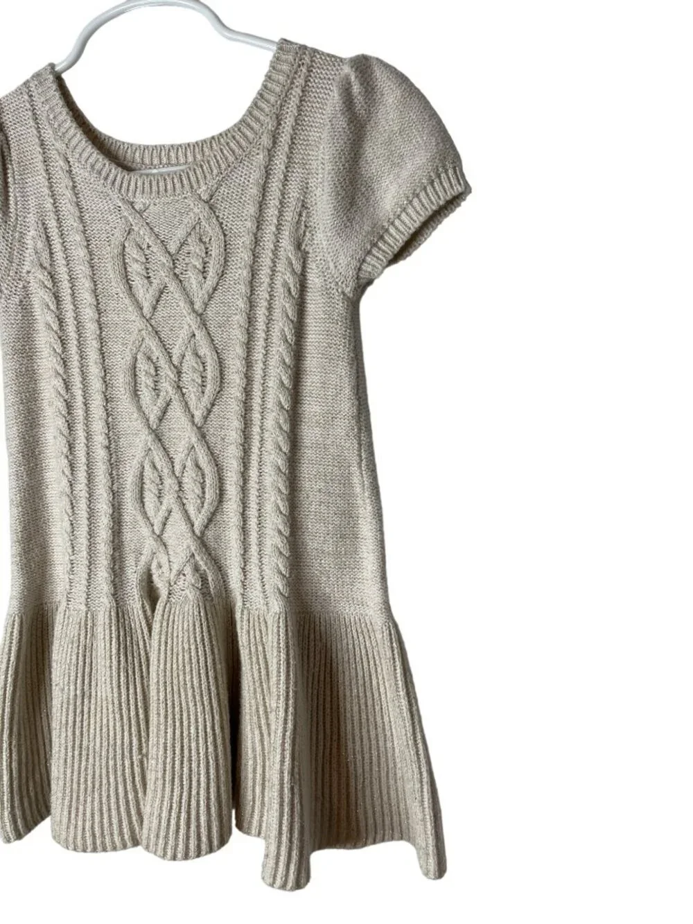 Gymboree Girls 2T Cable Knit Sweater Dress Beige Gold Short Sleeve